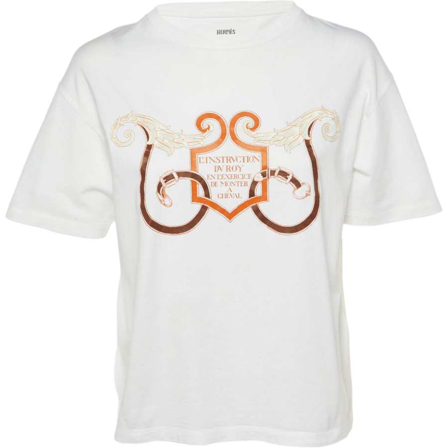 HERMES T Shirts Unisex White Crew Neck Moderate Straight Fit