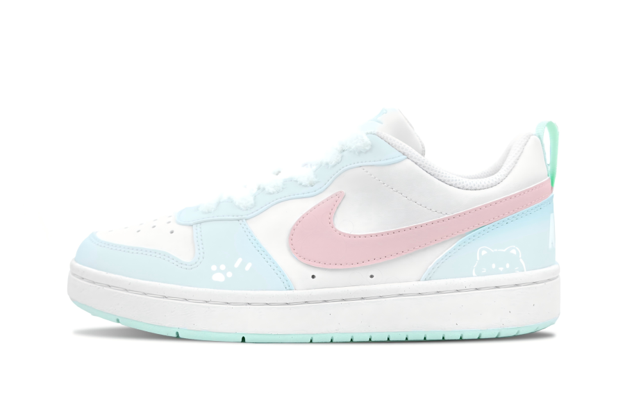 Nike Nike Court Borough Soft And Cute Cat Paw Cushioning Abrasion Resistant Low top Kids' Skateboarding Shoes Blue Pink