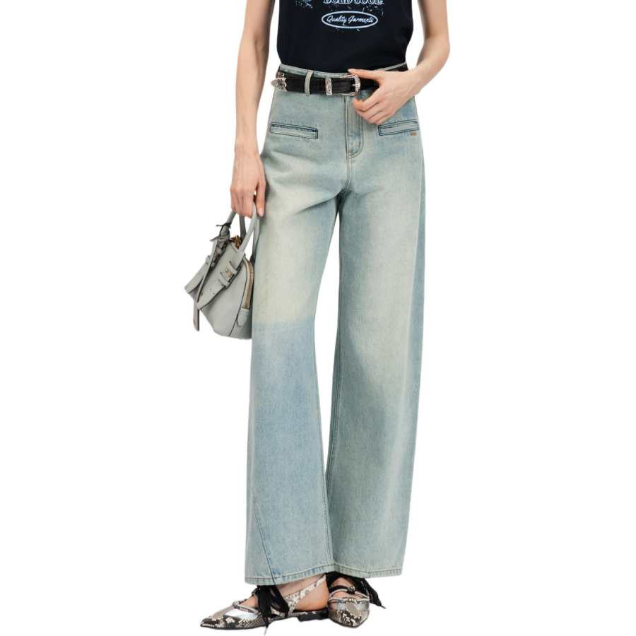 PINKO Jeans Women's Light Blue Moderate Wide Leg Pants