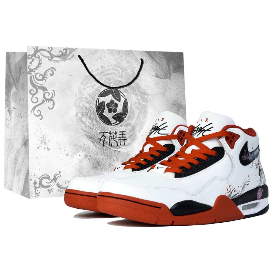 Nike Nike Flight Legacy Myriad Flowers Entice, Daji, Shopping Bag Mid top Vintage Basketball Shoes Unisex Red Black White