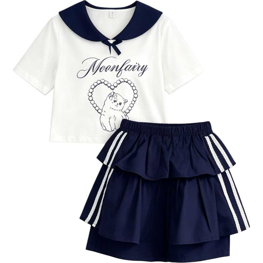 YALU Kids' YALU Girls Preppy Style Skirt Set