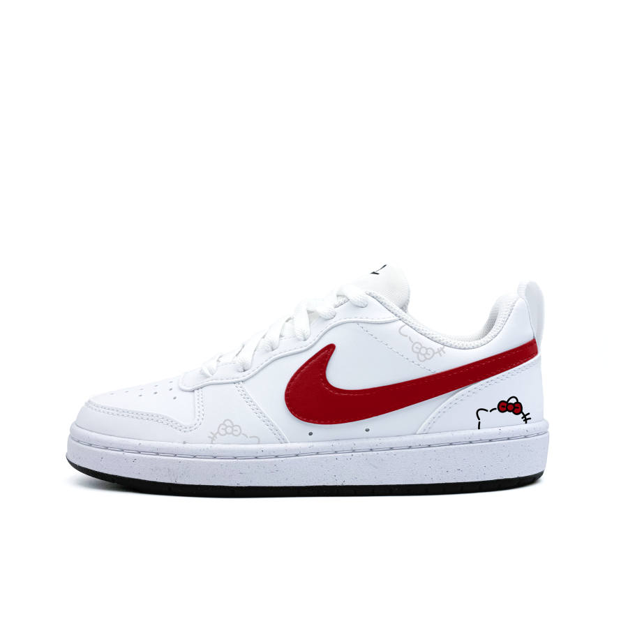Nike Nike Court Borough Red Bow Kitten Synthetic Leather Low top Kids' Skateboarding Shoes Black White Teenagers