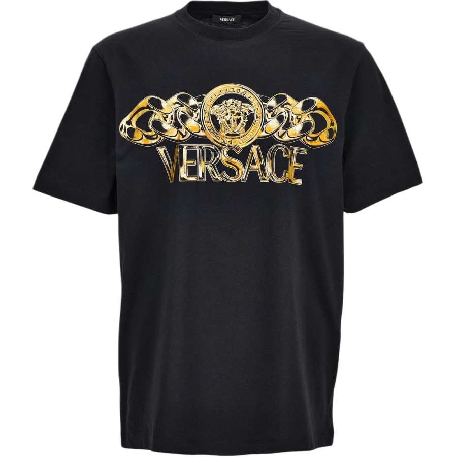 VERSACE T Shirts Men's Black Crew Neck Moderate Straight Fit