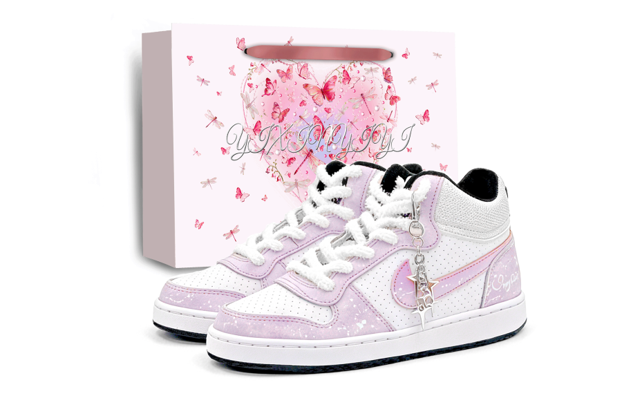 Nike Nike Court Borough Mid One Point Creative, Starry Purple Galaxy, Heart Shopping Bag, Trendy Versatile