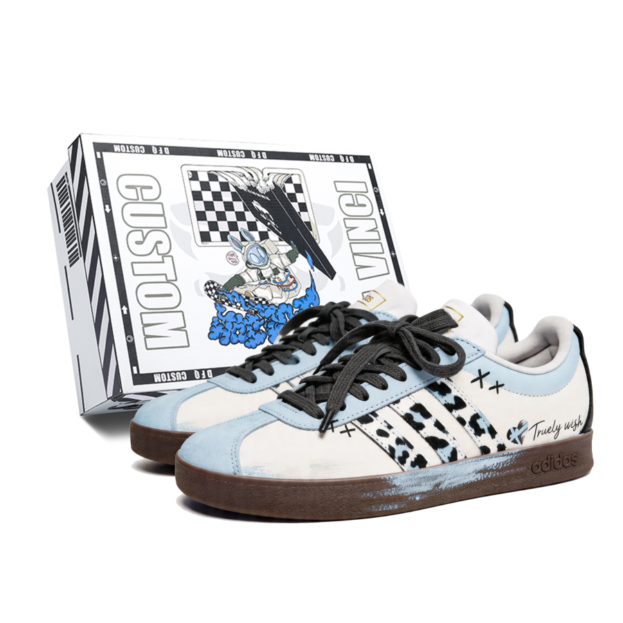 Adidas Adidas Vl Court Classic Ice Leopard Heart Track Box Low top Skateboard Shoes Unisex Blue