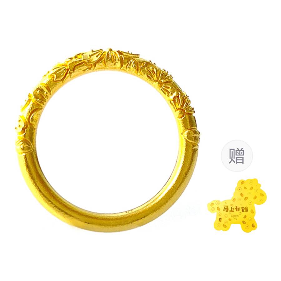 QINGAI Bauhinia Gold Scroll Gold Ring Traditional Style Plain Band Solid Gold 999 Priced In Gram Gold Rings Women's