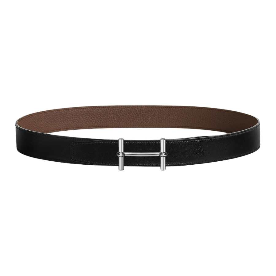 HERMES H D'Ancre Palladium Plated Metal, Calfskin Leather Belts Women's Width 3.2cm