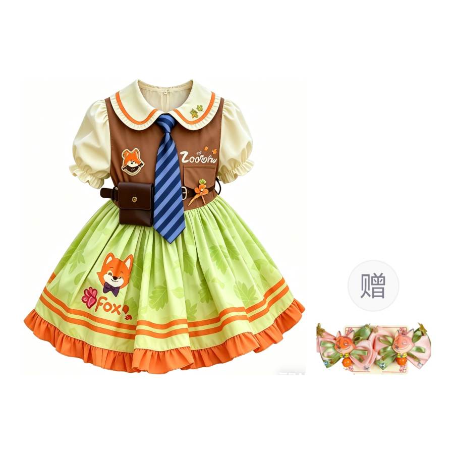 Disney Kids Dresses Peter Pan Collar Thin Short Skirt Non Stretch