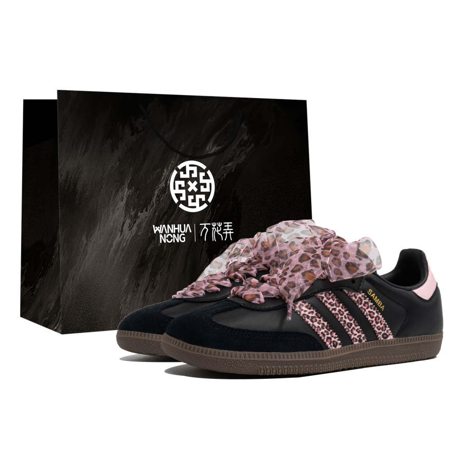 Adidas Originals SAMBA OG Wan Hua Nong, Pink Leopard, Shopping Bag Slip Resistant Abrasion Resistant Low top