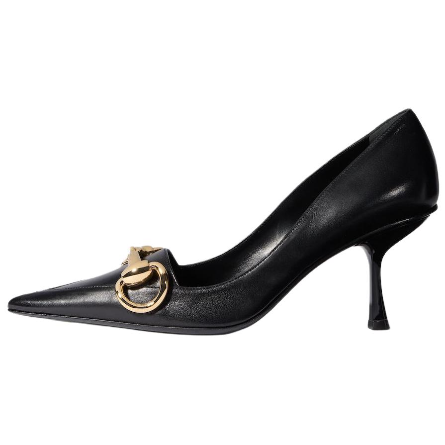 GUCCI Boulevard Leather Slim Heel High Heels 7.5cm Women's Black