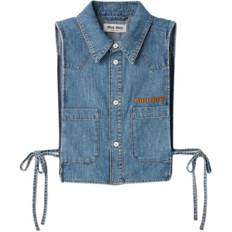 MIU MIU Vests Women's Sapphire Blue Lapel Moderate Denim