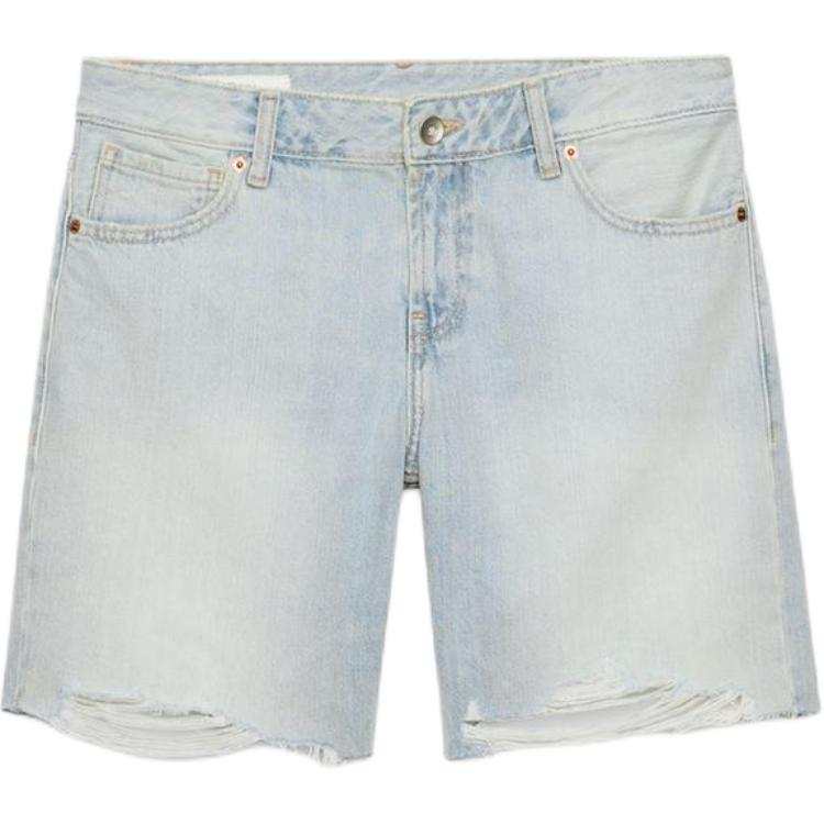 ZARA Denim Shorts Women's Light Blue Moderate Straight Fit Pants