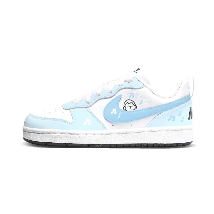Nike Nike Court Borough Musical Note Kitten Synthetic Leather Low top Kids' Skateboarding Shoes Sky Blue Teenagers