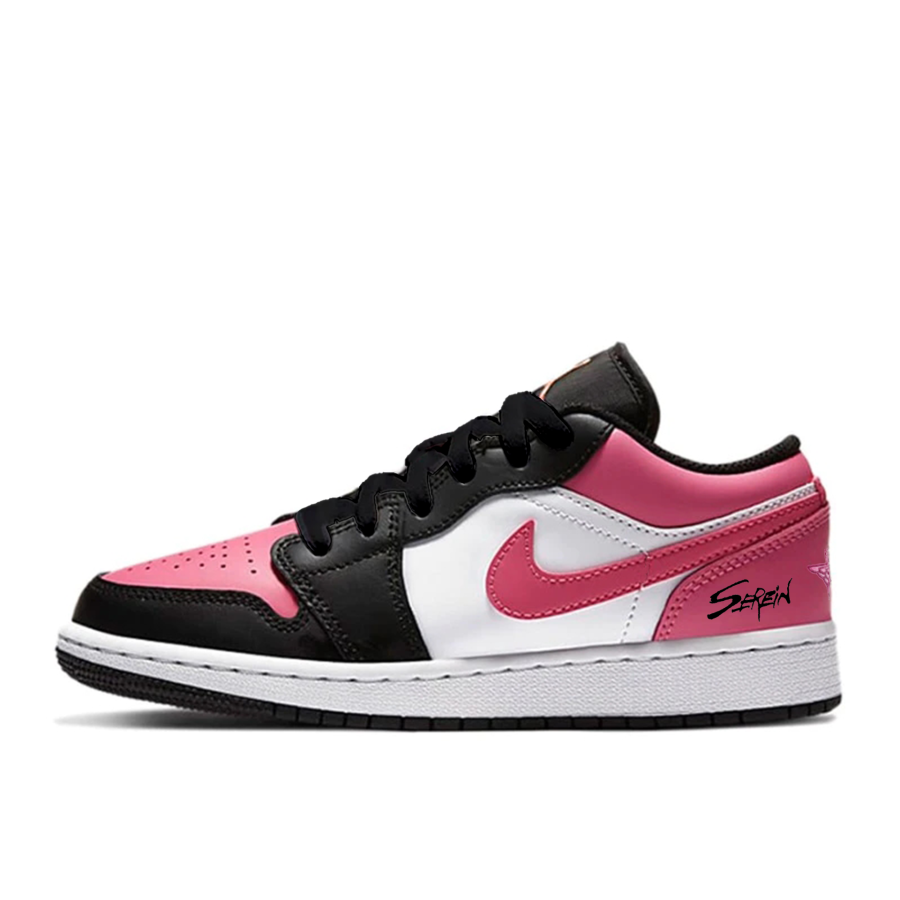 Jordan Jordan Air Jordan 1 Peach Energy Breathable Lightweight Cushioning Low top Children's Basketball Shoes Black White