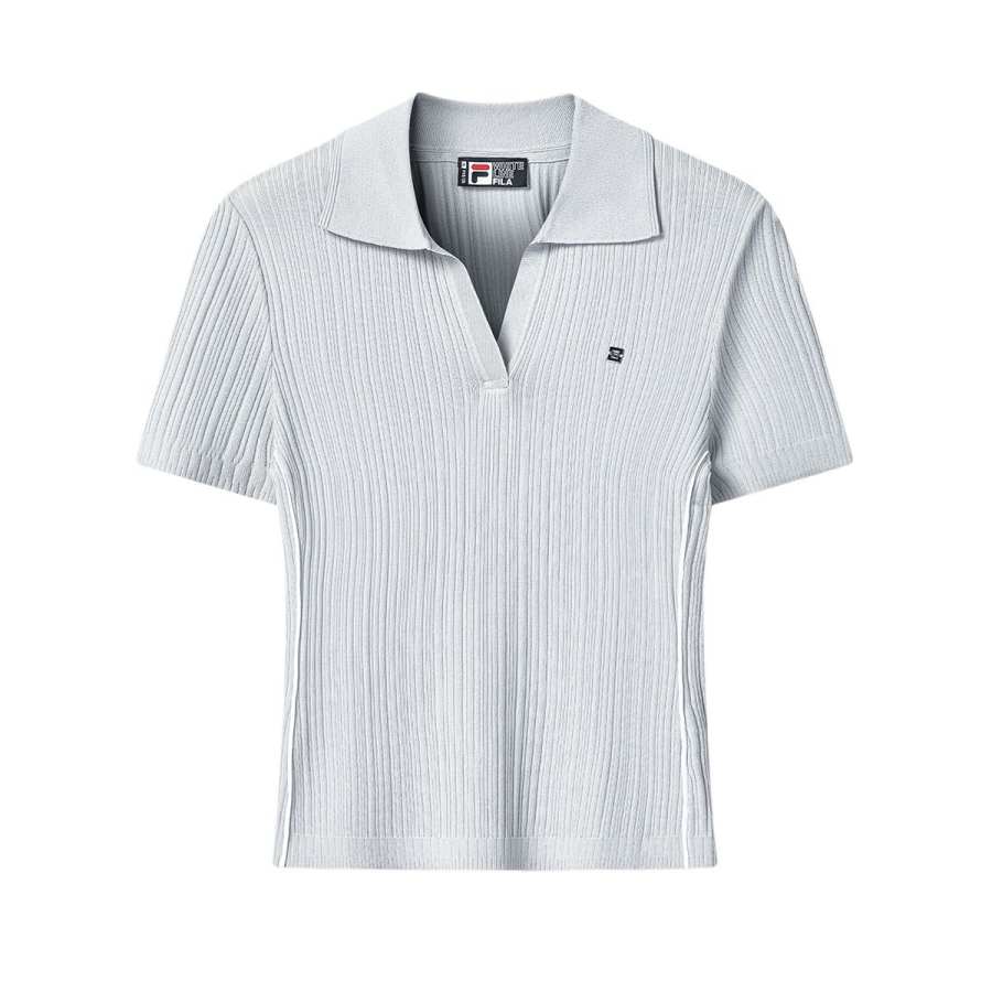 FILA WHITE Polo Shirts Women's Mountain Stone Gray V Neck Moderate
