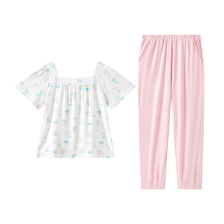 MANNIFEN Kids Loungewear Sets Square Collar Moderate Stretch