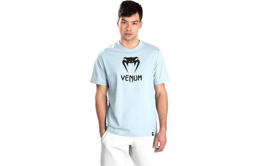 VENUM T Shirts Men's Clearwater Blue/Black Crew Neck Moderate Straight Fit