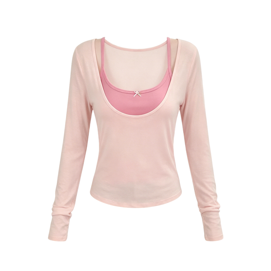 MostwantedLab Knitwear Women's Pink Cover Up+Pink Camisole Thin Two Piece Set