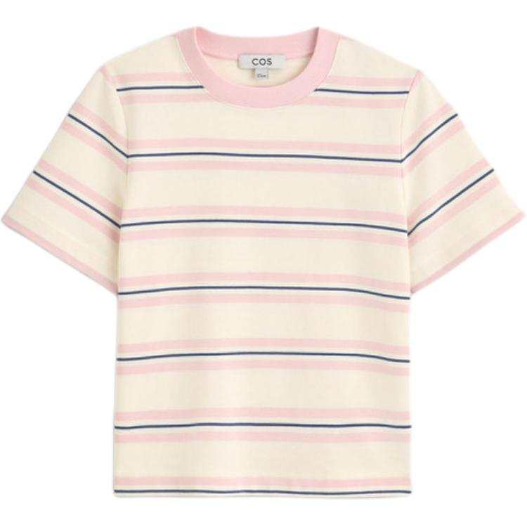 COS T Shirts Women's Pink/Stripes Crew Neck Moderate