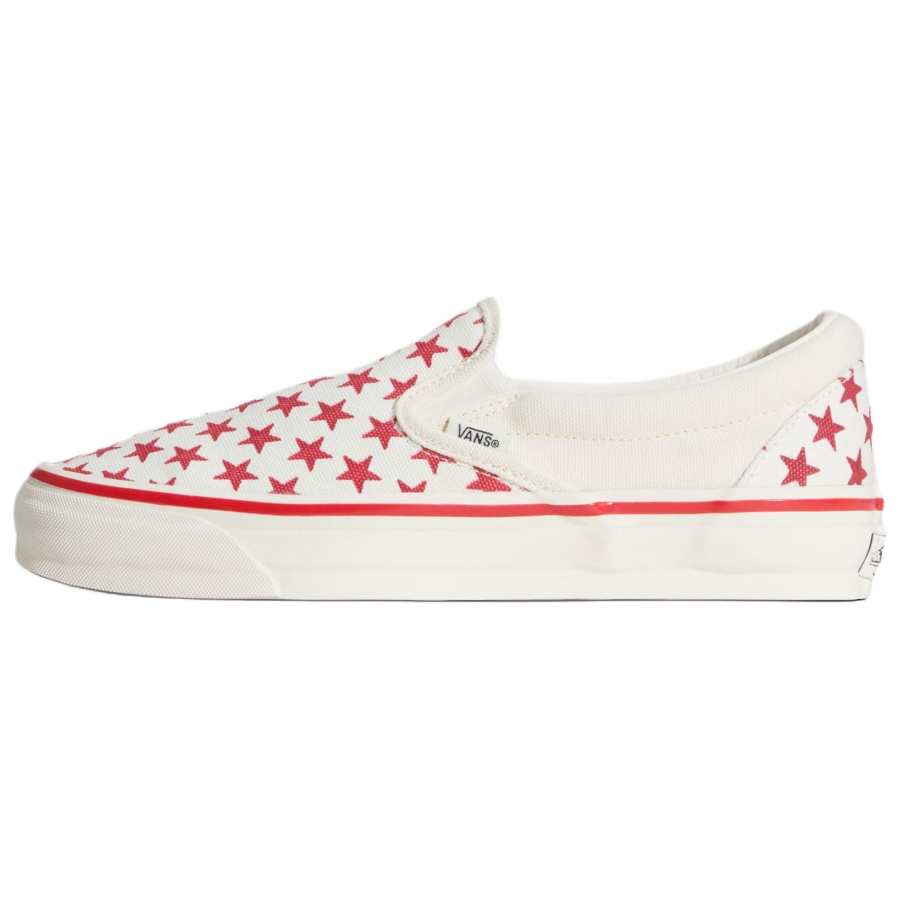 Vans Premium Classic Slip On Canvas Support Skateboard Shoes Unisex White Red