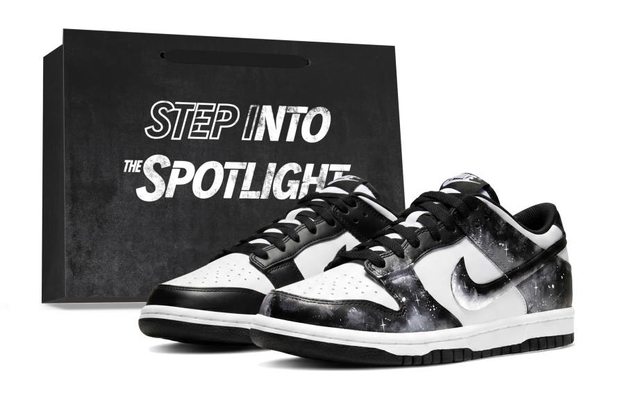 Nike Nike Dunk Black White Starry Sky Pu Slip Resistant Abrasion Resistant Low top Skateboard Shoes Unisex White Black