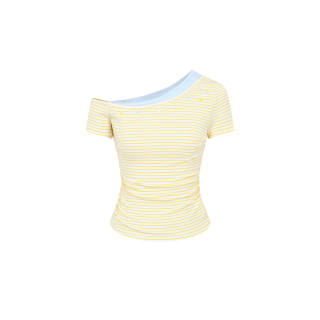 Umoumo T Shirts Women's Asymmetrical Shoulder Thin Nipped In Waist