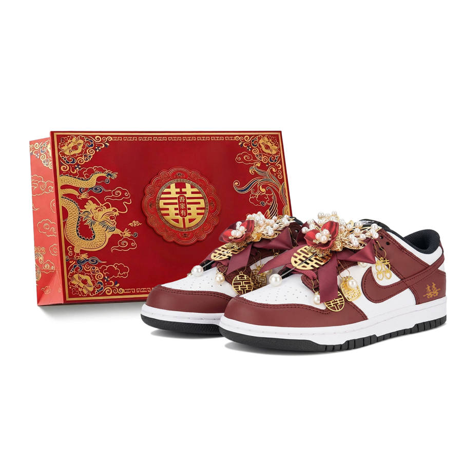 Nike Nike Dunk Shopping Bag, Wedding Shoes, Auspicious Dragon And Phoenix Low top Skateboard Shoes Unisex Burgundy