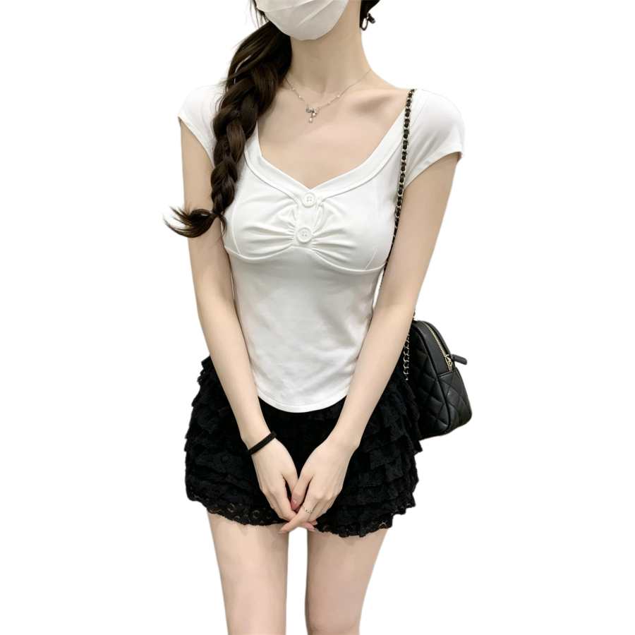 JBBCN T Shirts Women's U Neck Thin Nipped In Waist