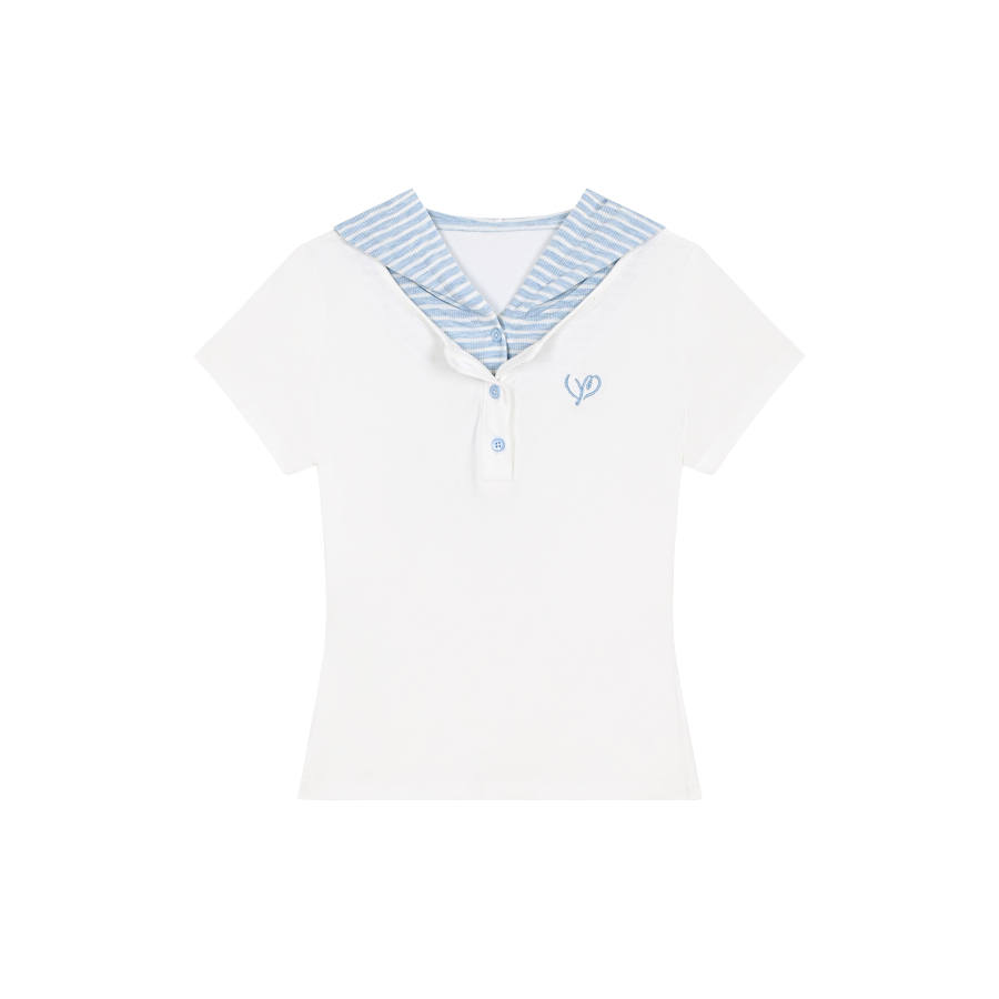 Umoumo T Shirts Women's Lapel Moderate Mock Two Piece