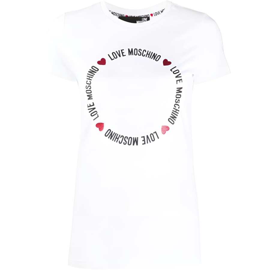 LOVE MOSCHINO T Shirts Women's White Crew Neck Moderate Straight Fit