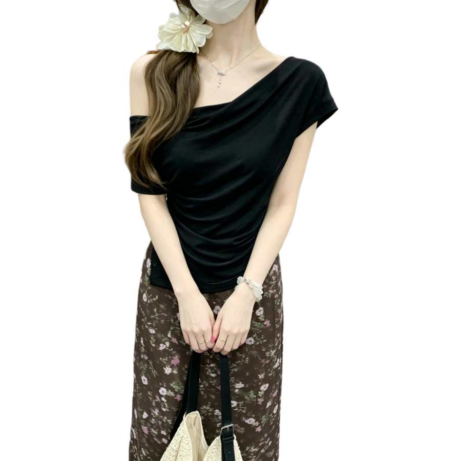 JBBCN T Shirts Women's Draped Neckline Thin Straight Fit
