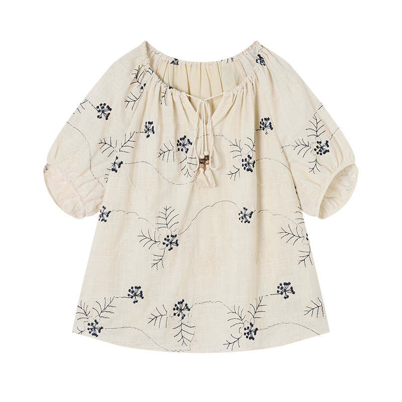 XIANGYING Shirts Women's Beige Yellow Crew Neck