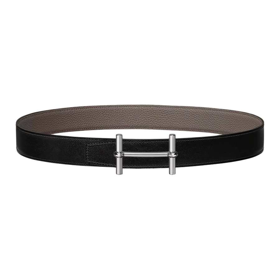 HERMES Togo Calfskin Double Sided Leather Belt Leather Belts Women's Black/Tin Gray Width 3.2cm