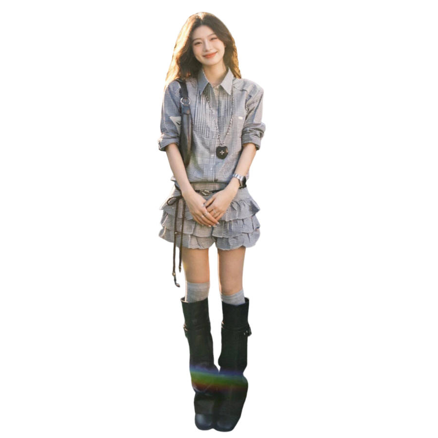 JBBCN Two Piece Skirt Sets Women's Lapel Moderate Short Skirt
