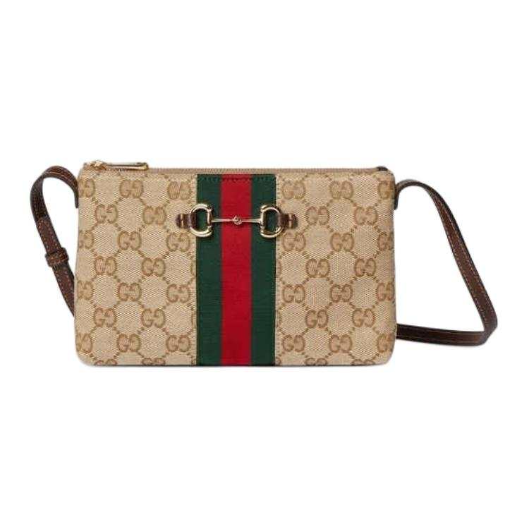 GUCCI GG Canvas With Leather Binding Shoulder Bag Small Women's Sand & Dark Brown