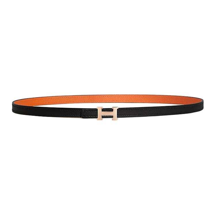 HERMES Mini Rose Gold Tone Plated Metal Calfskin Leather Belts Women's Width 1.3cm
