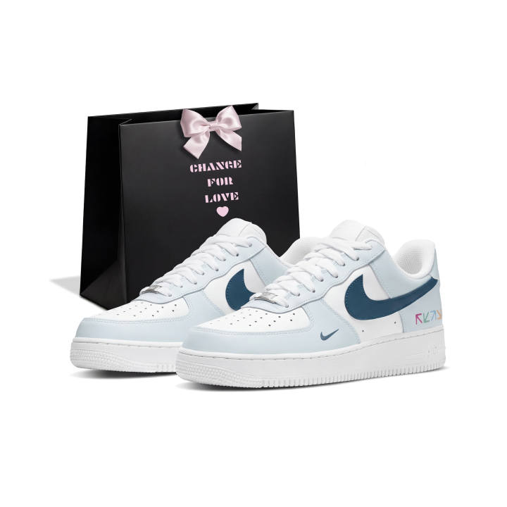 Nike Nike Air Force 1 Shopping Bag, Couple's Slip Resistant Height Increasing Low top Skateboard Shoes Unisex Glacier Blue