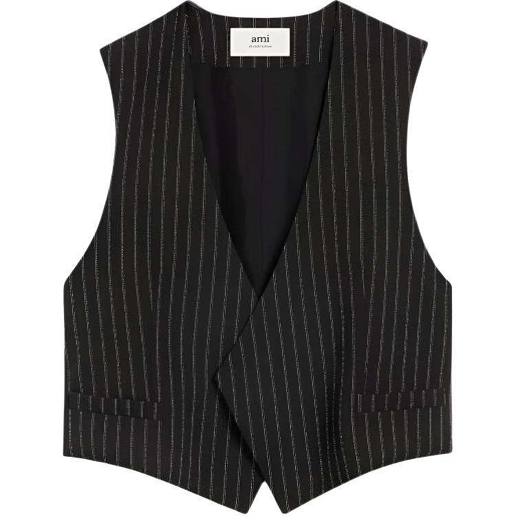 AMIPARIS Paris Pinstriped V-Neck Crepe Gilet