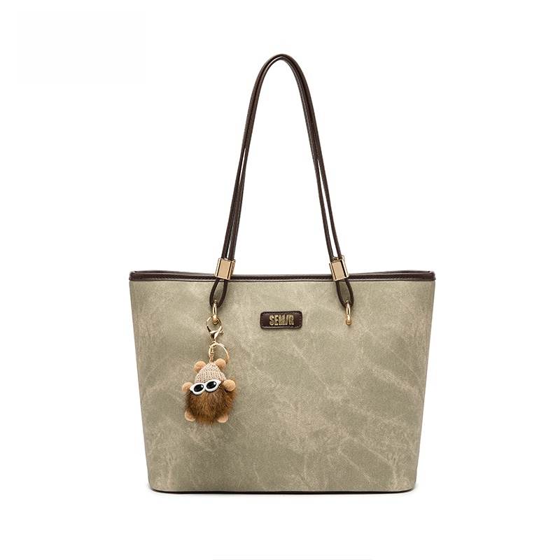 Semir PU, Textile Mixture Shoulder Bag Large Women's Gray Green & Coffee