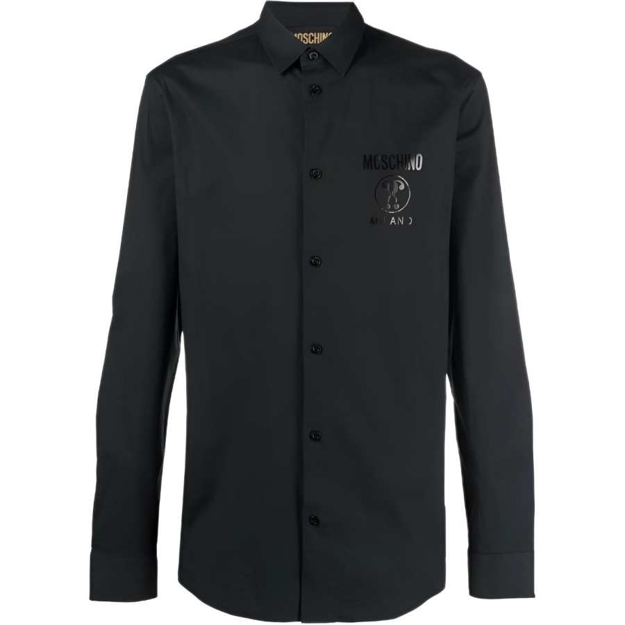 MOSCHINO Shirts Men's Black Lapel Moderate Shirt