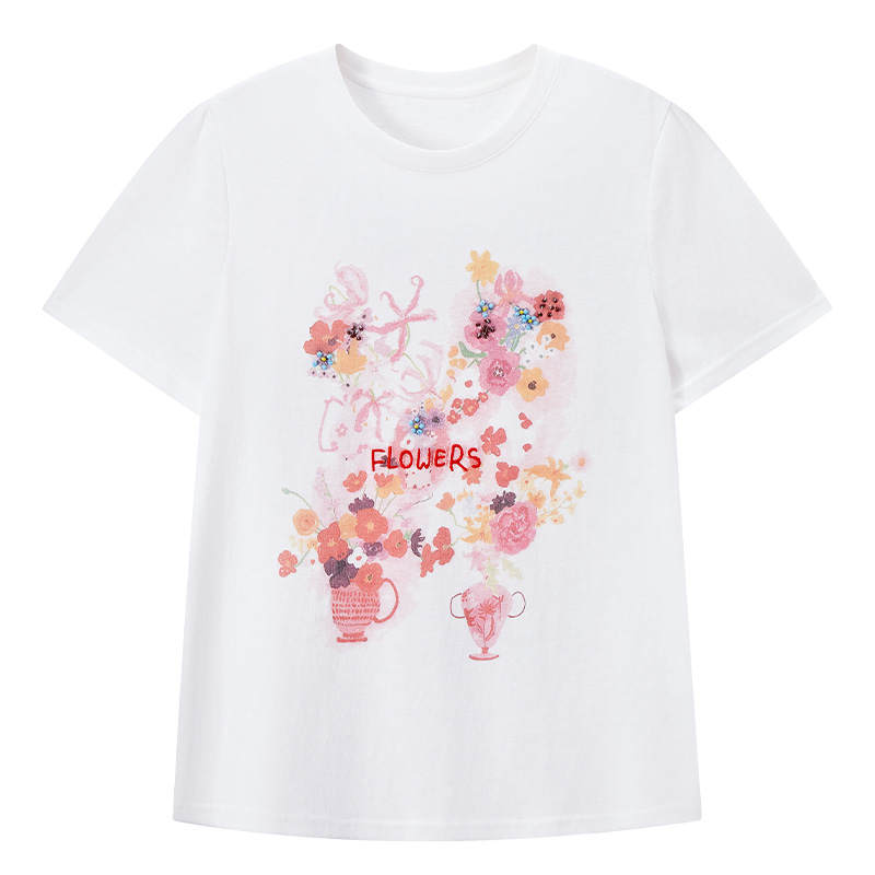 XIANGYING T Shirts Women's White Crew Neck Thin