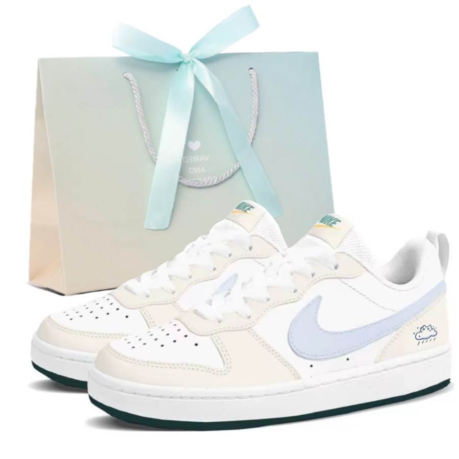Nike Nike Court Borough 2 Drizzle Cute Leather Low top Kids' Skateboarding Shoes Blue Teenagers