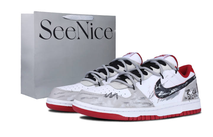 Nike Nike Big NIKE LOW Abrasion Resistant Slip Resistant Low top Skateboard Shoes Men's Red White Gray