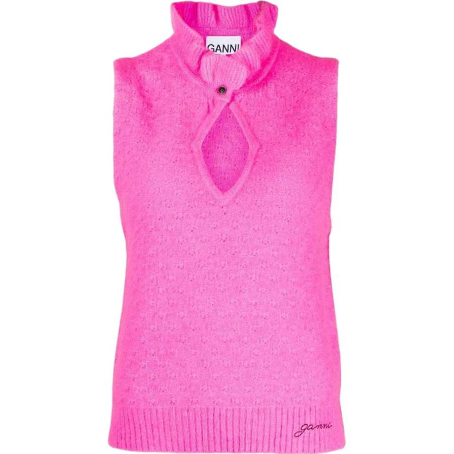 GANNI Cut-Out Sleeveless Knitted Top