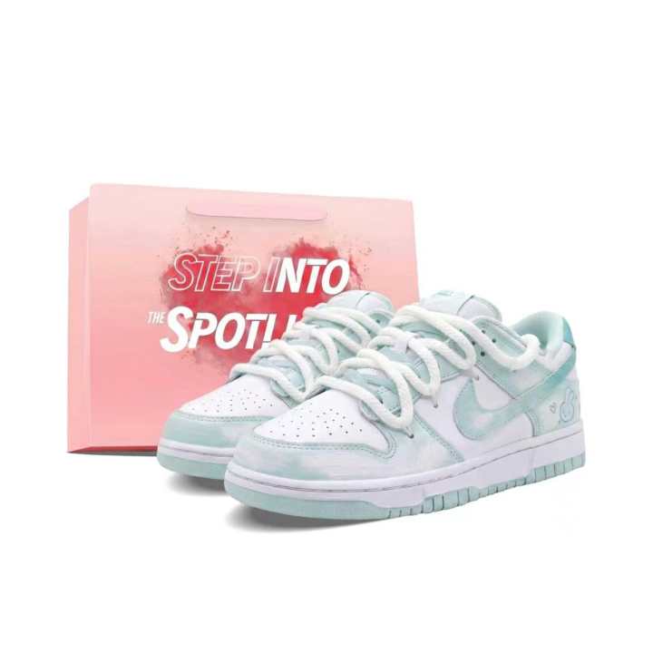 Nike Nike Dunk Pu Cushioning Abrasion Resistant Low top Skateboard Shoes Unisex Cyan White