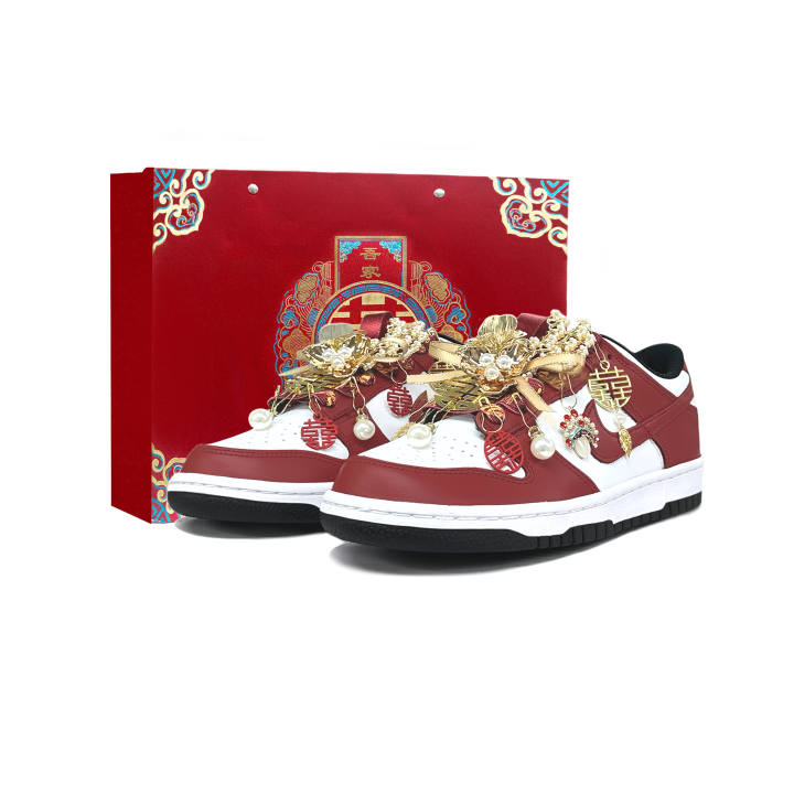 Nike Nike Dunk Floral Celebration Synthetic Leather Abrasion Resistant Breathable Low top Skateboard Shoes Unisex Red