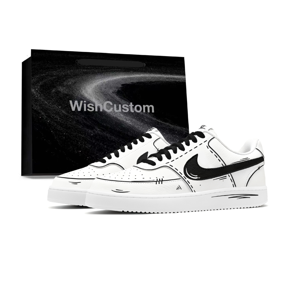 Nike Nike Court Vision 1 Anime Slip Resistant Abrasion Resistant Low top Skateboard Shoes Unisex Black White