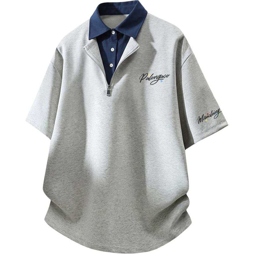 PAL ONGACO Polo Shirts Unisex Polo Collar Moderate Mock Two Piece