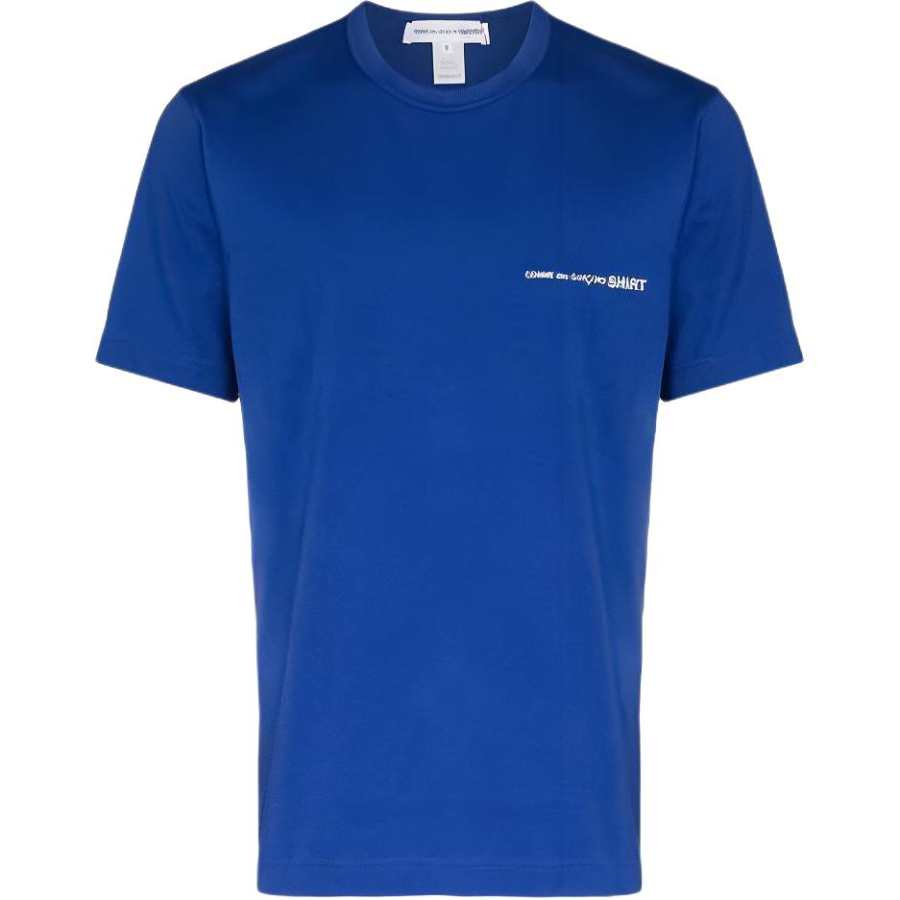 CDG T Shirts Men's Blue Crew Neck Moderate Straight Fit