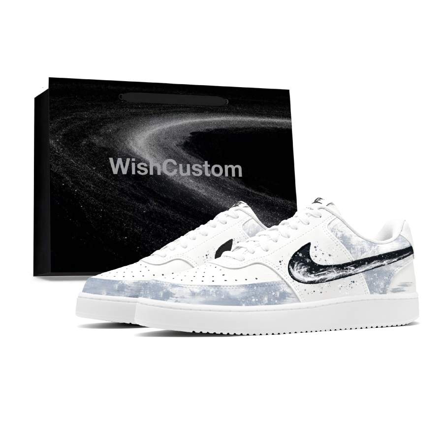 Nike Nike Court Vision 1 Cloud Snow Tie Dye Slip Resistant Abrasion Resistant Low top Skateboard Shoes Men's White Blue